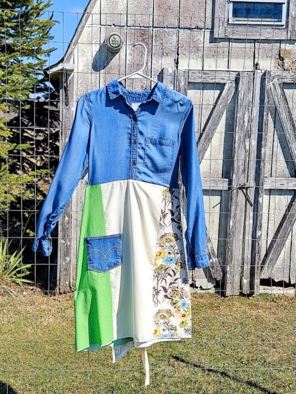 Upcycled Floral Denim Shirt Dress M - Picture 10 of 10